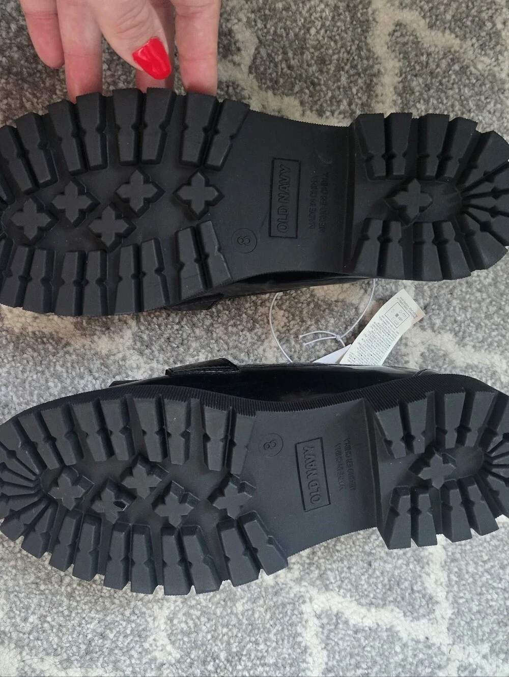 Old Navy Black Patent Loafers with Kiltie Fringe and Gold Horsebit